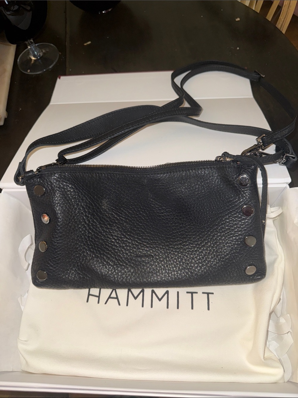 Hammitt Black Pebbled Leather Stud Accent Crossbody